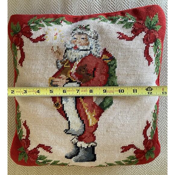 Vintage Steinwinder Needlepoint Christmas Santa Claus Pillow Bear Holly 13 x 13" - Picture 12 of 12